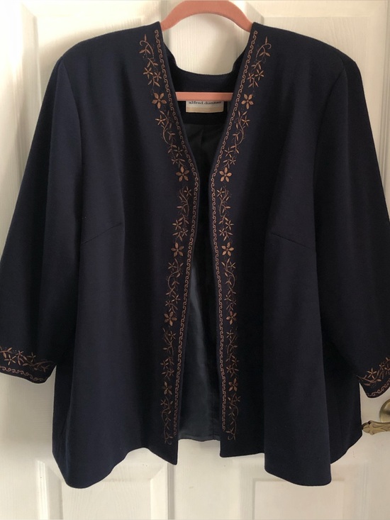 Alfred Dunner Jackets & Blazers - Alfred Dunner jacket open front navy 3/4 sleeve copper embroidery medium weight